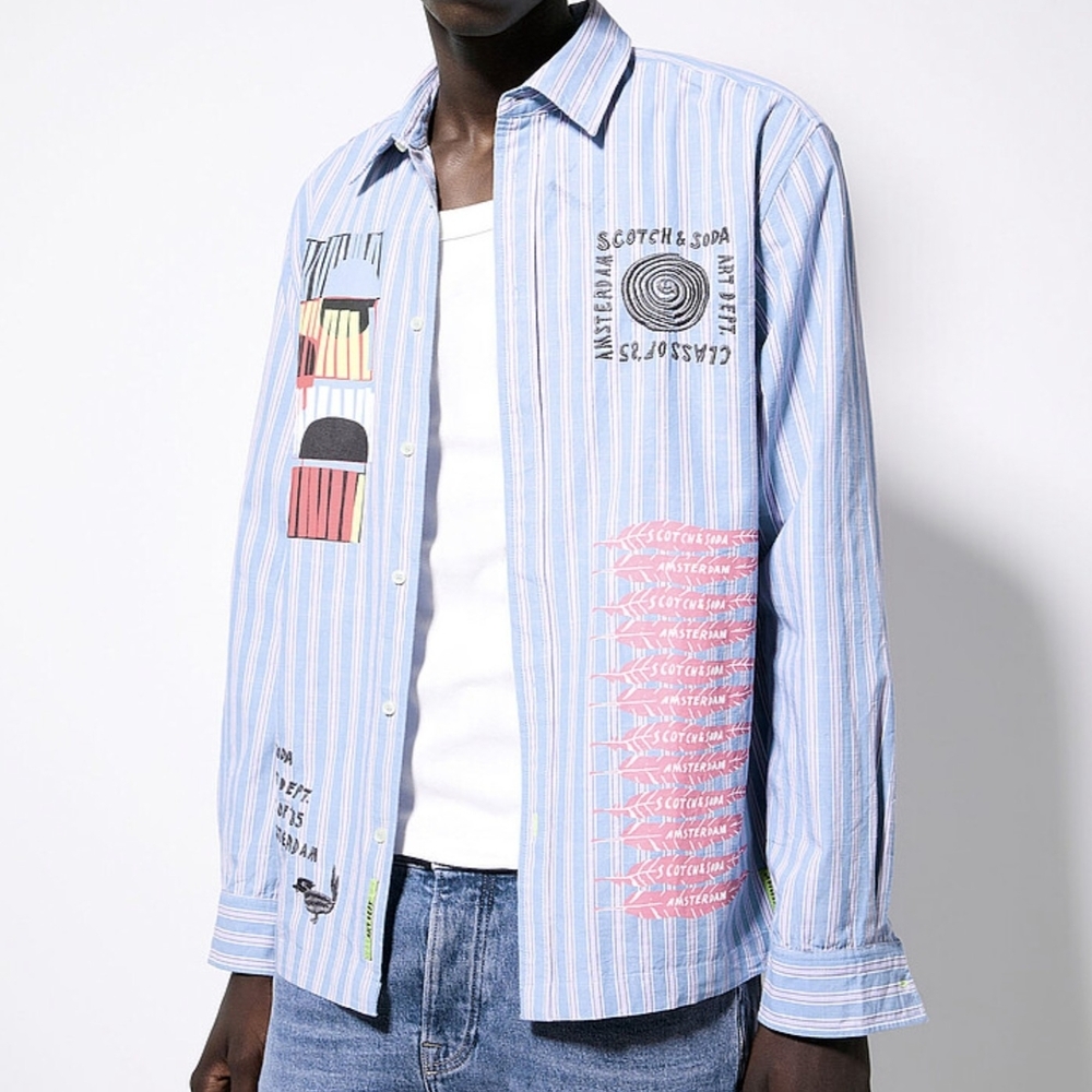 SCOTCH & SODA Class of '85 Artwork Striped Shirt